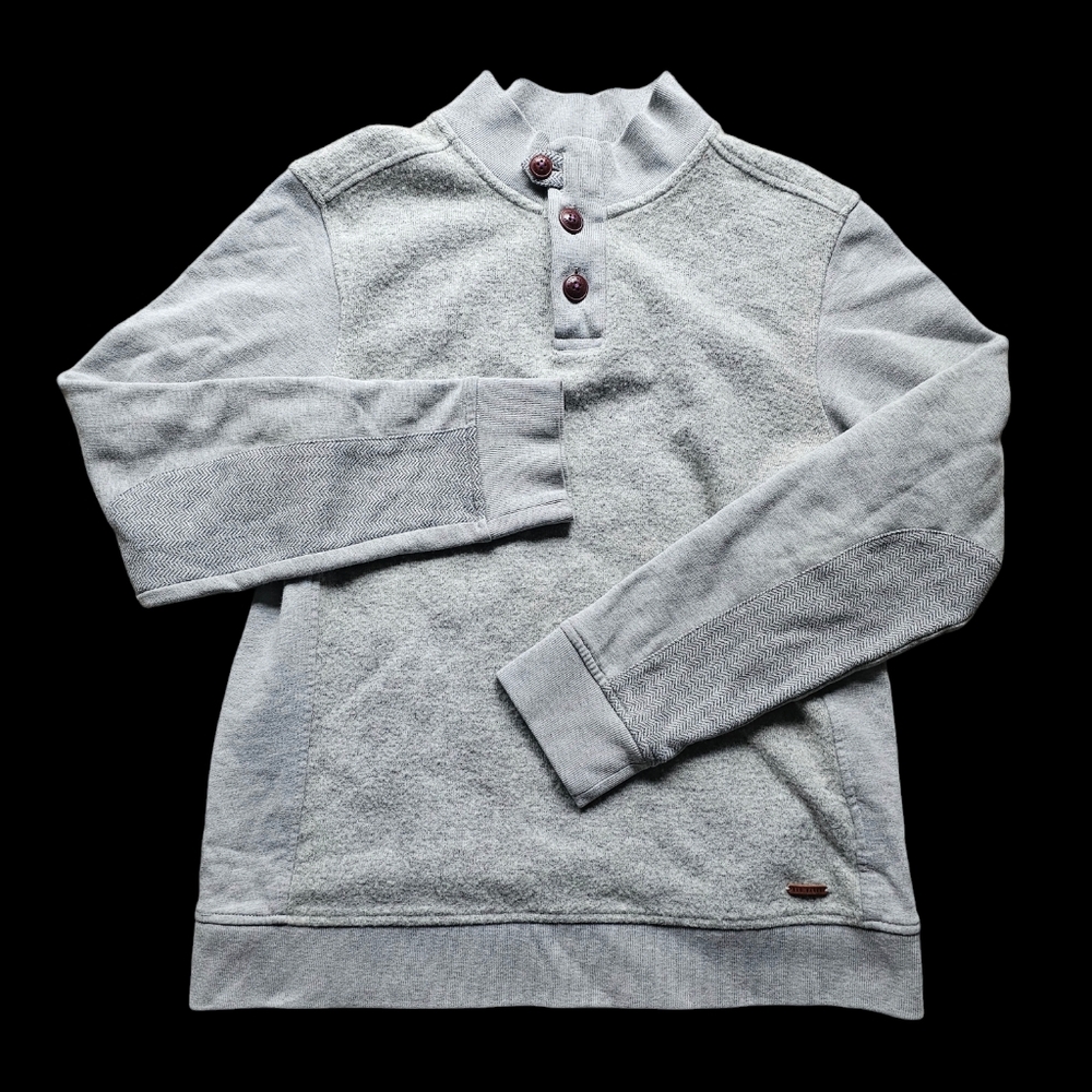 Ted Baker British aristocrat patched sleeves gray wool and cotton blend sweaterS